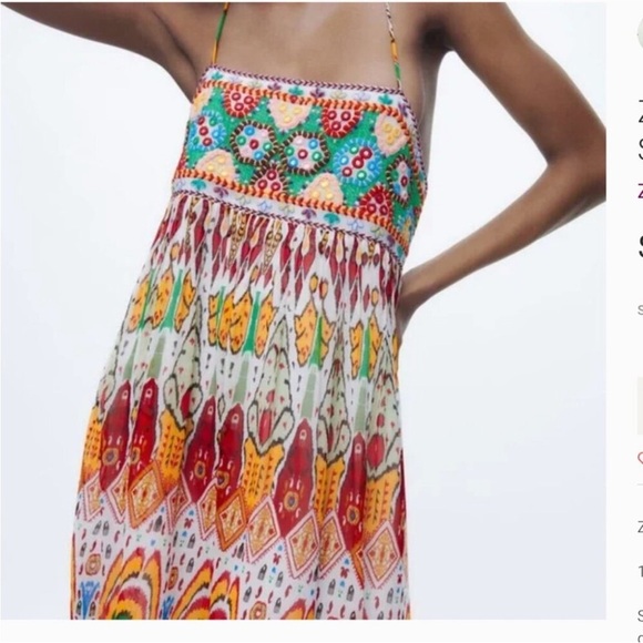 Zara strappy embroidered multi Colorful Bohemian Summer mini  Dress NEW - Picture 3 of 11